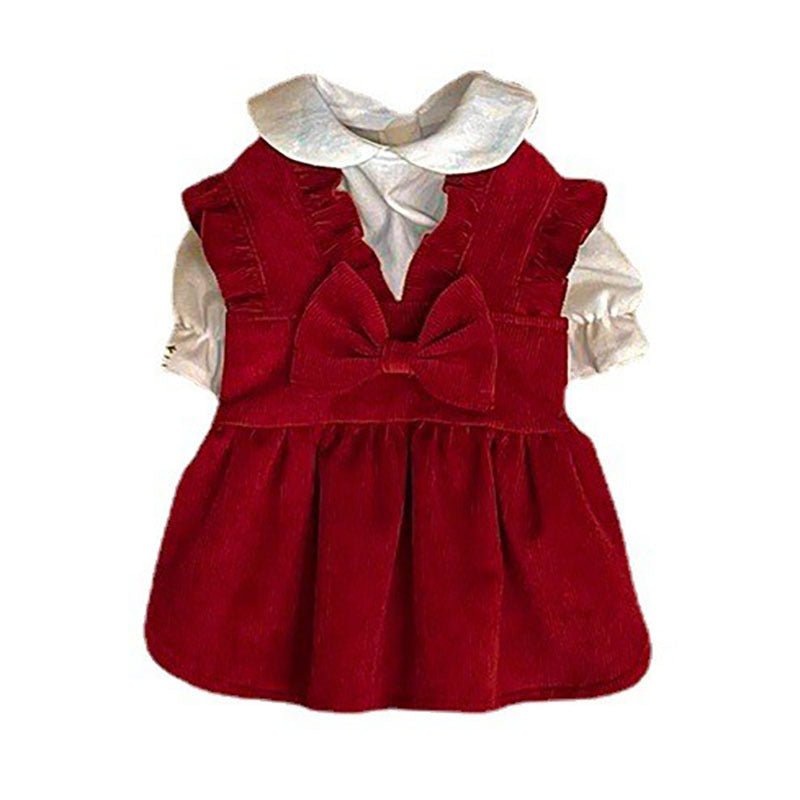 Back view of a small dog princess dress, showing bow detail and secure fastenings for pet fashion.
