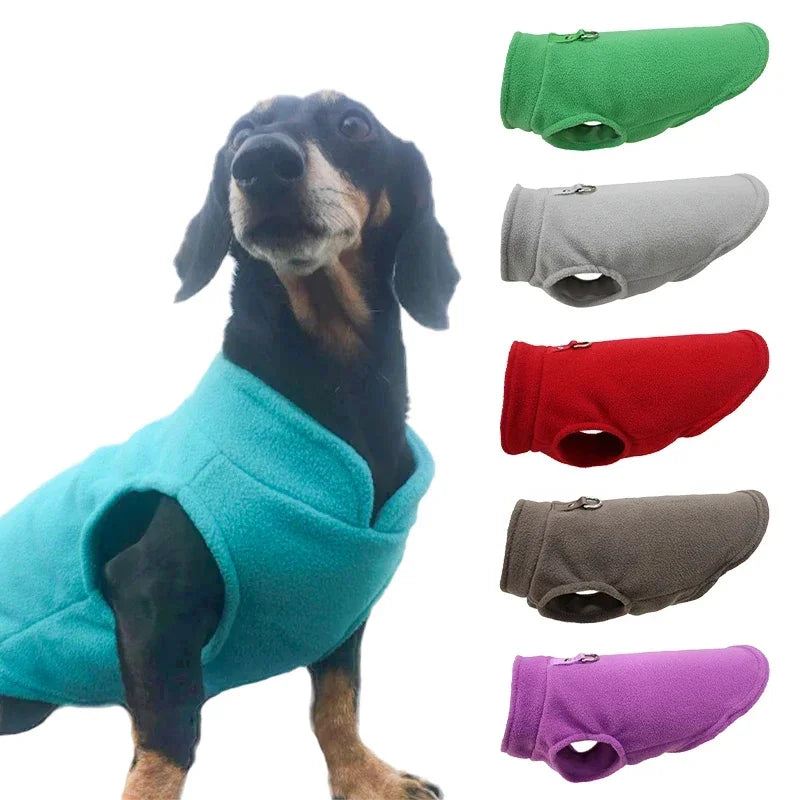 Small dog thermal fleece coat with D-ring; brown winter pet apparel for chihuahuas