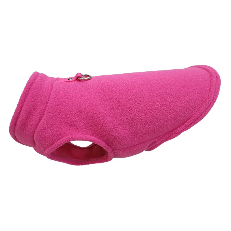 Small dog cold weather fleece coat; purple thermal pet apparel with D-ring