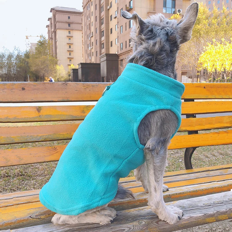 Canine clothing: blue thermal fleece vest with D-ring for small dogs; cold weather