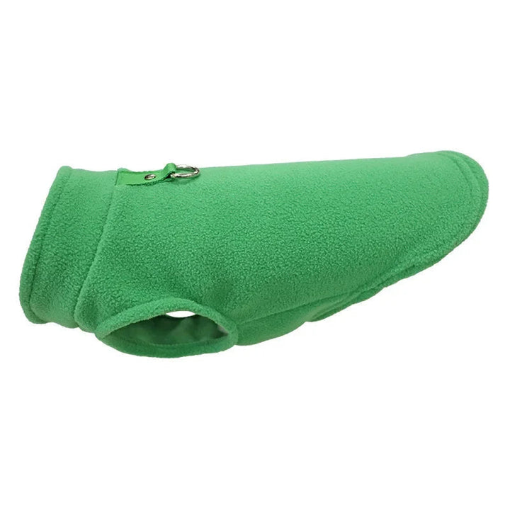 Small dog winter vest; black thermal fleece with D-ring; warm cold weather pet wear