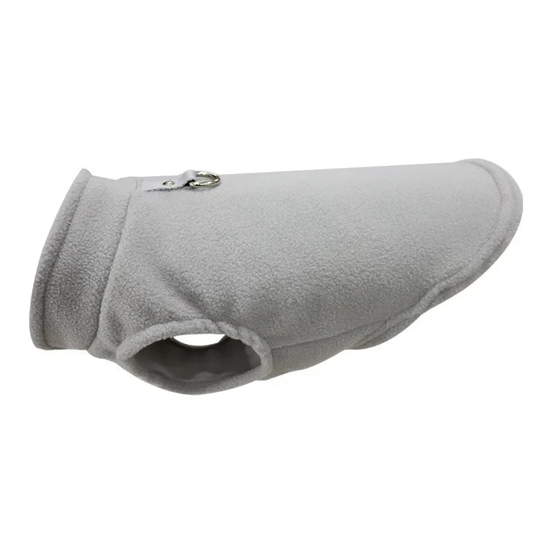 Dog coat: green thermal fleece with D-ring; small pet apparel for chilly days