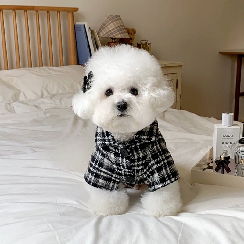 Houndstooth princess dress, dog apparel, black and white, suitable for small breeds, chic pet clothing