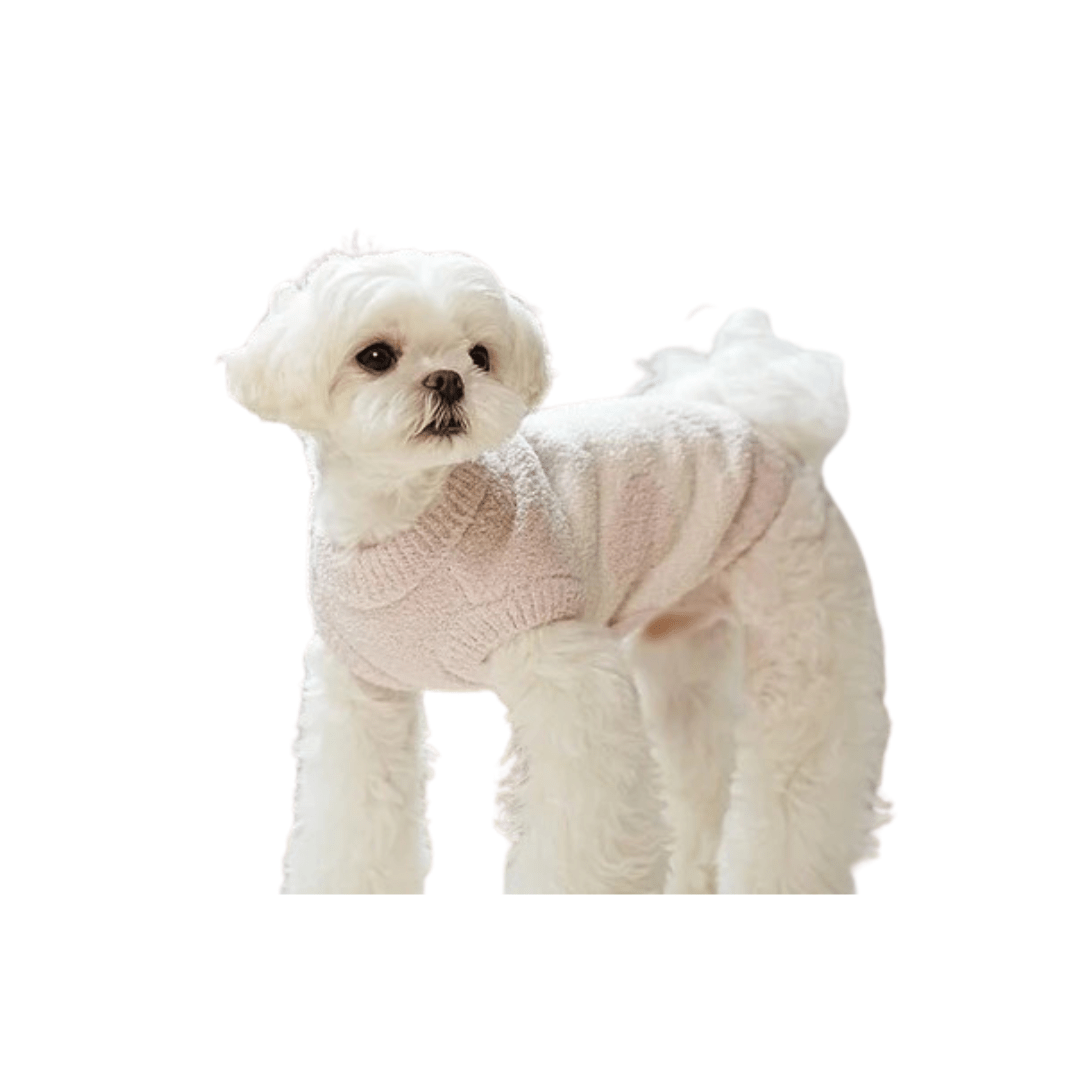 Beige fleece dog sweater for small to medium breeds, providing winter warmth and comfort.