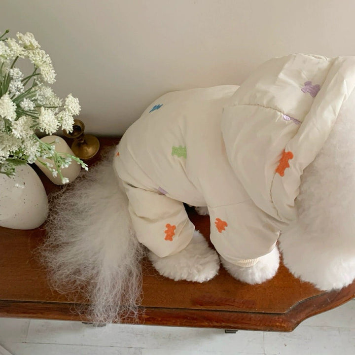 Bear pattern winter dog jacket, providing ultimate warmth for small to medium dogs.