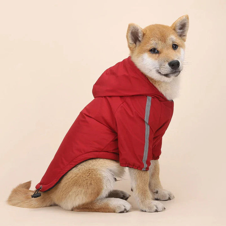 Waterproof dog jacket with reflective trim and hood for small pets