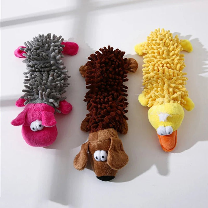 Interactive dog toy, pet animal shaped squeaker for dental health.