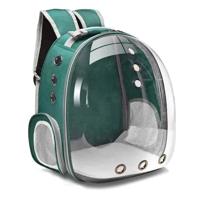 Compact pet carrier backpack, perfect for safely transporting small dogs or cats in vehicles.