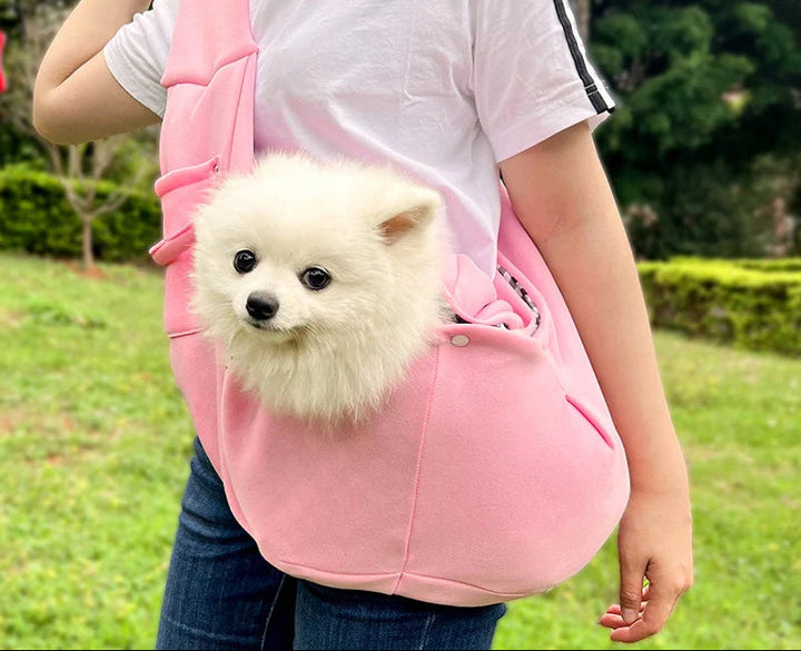 Portable pet sling comfort carrier, terylene shoulder bag for small dogs & cats.