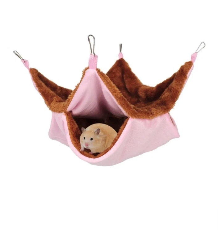 Hanging hammock bed made of cozy fabric, perfect for a small pet's sleeping cave