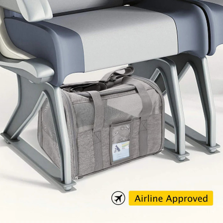 Compact pet carrier with mesh windows, perfect for airline travel with your small dog or cat in the cabin