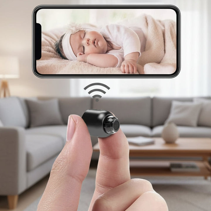 Small wireless camera with enhanced night vision for discreet 24/7 home security monitoring.