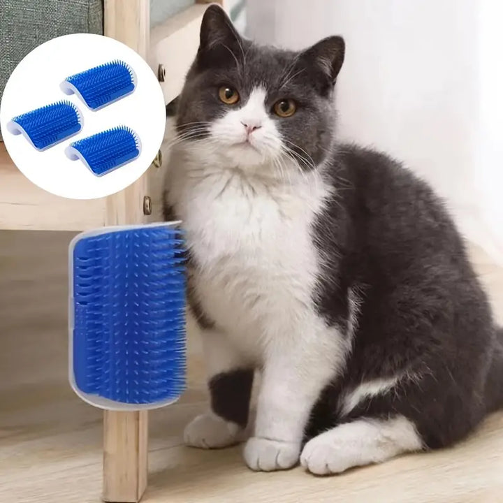 Feline accessory: Smart Cat Corner Groomer with catnip compartment and brush bristles