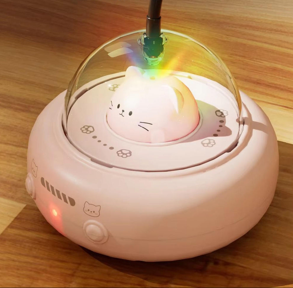 Automatic laser pointer cat toy with feather attachment and bells, providing smart pet entertainment