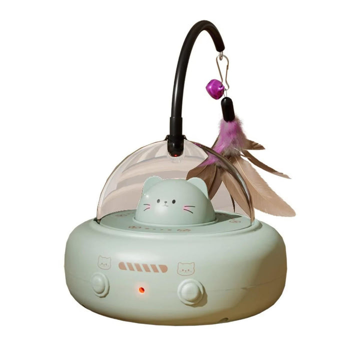 Laser pointer cat toy with bells and feather, an interactive and automatic pet exercise tool