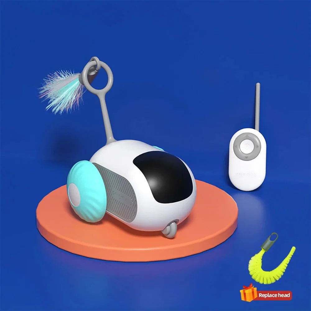 Cat gift: orange smart remote control cat toy, promoting feline activity and fun.