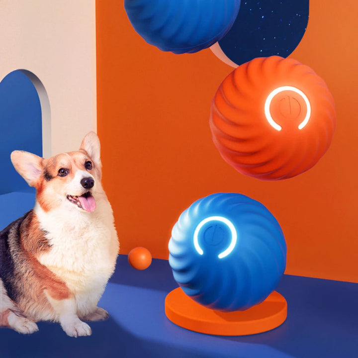Close-up of smart interactive dog chew toy, blue and yellow TPR, for pet enrichment