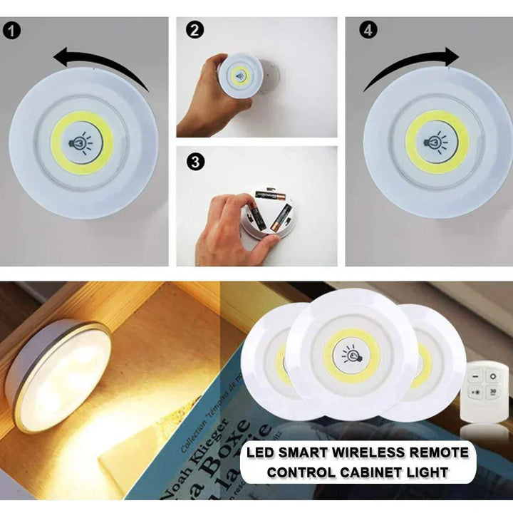 Home smart LED puck lights with remote. Energy-saving wireless lighting, easy to install anywhere.