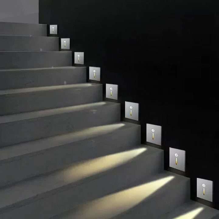 Energy-efficient motion sensor LED light ideal for indoor stairs and hallway safety.