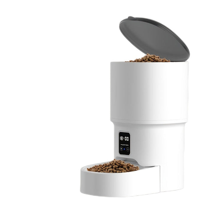 White 4L smart pet feeder with WiFi, ideal for dog and cat food, featuring automatic dispensing.