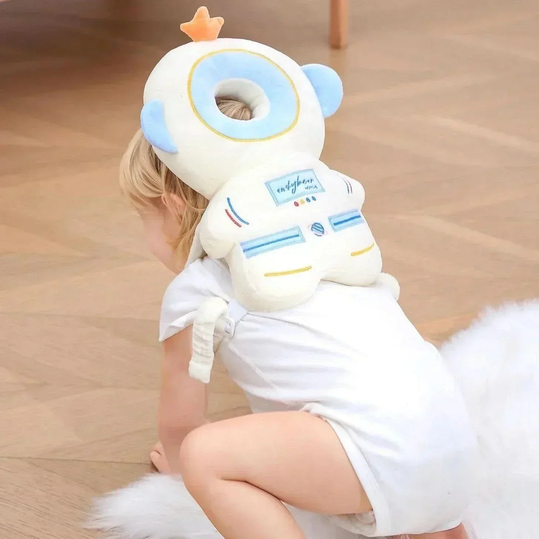 Comfortable & adjustable baby head safety cushion for active infants, ideal for crawling & early walking.