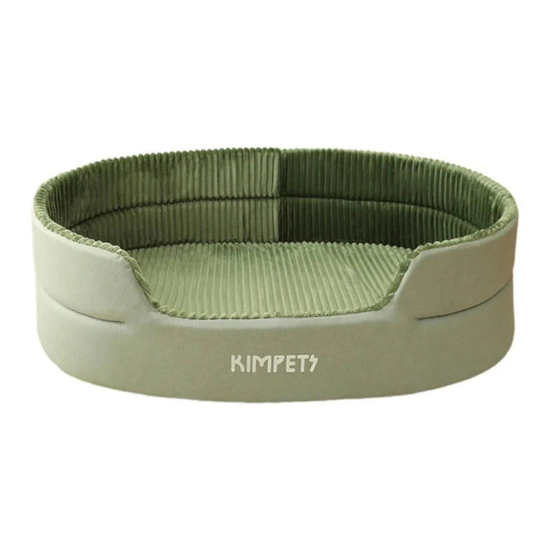 Brown bolster pet bed with sturdy side walls and a water-resistant, easy-to-clean base for lasting use.