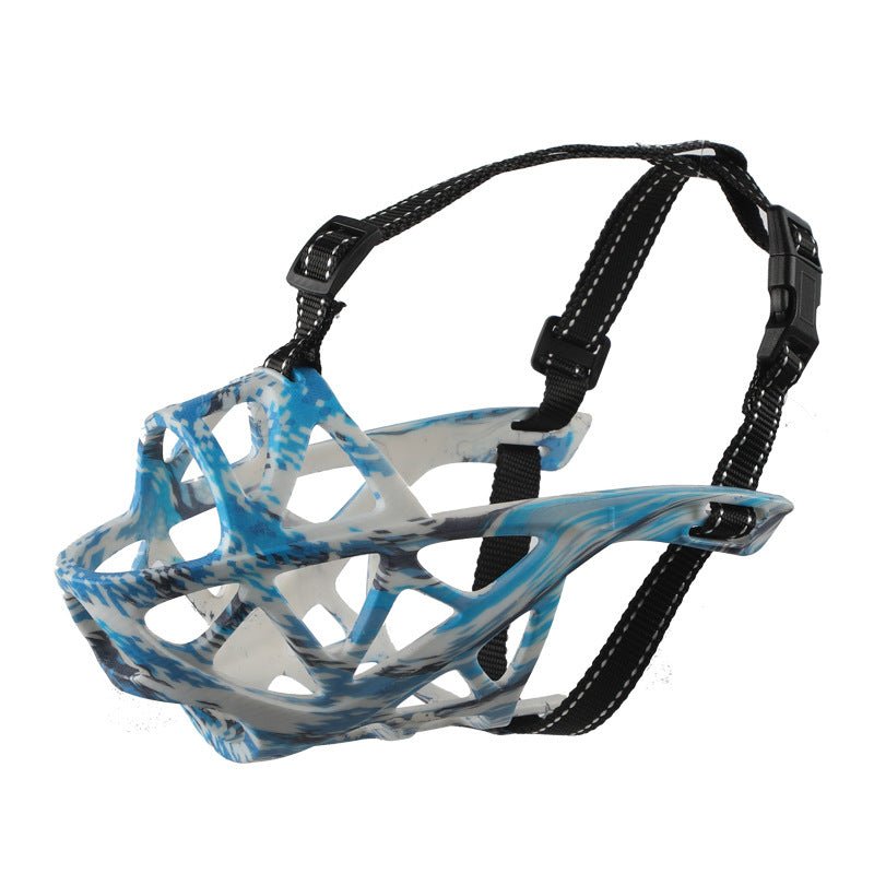 Ergonomic, breathable dog muzzle for comfortable pet training, anti-barking & bite prevention.