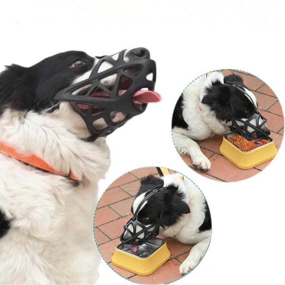 Breathable dog muzzle to prevent biting during training. Soft, comfortable, and adjustable for pet safety.