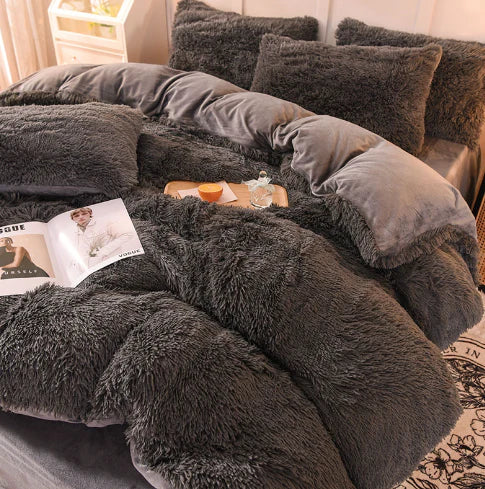 Soft candy-colored plush duvet cover, perfect for a cozy and warm bedroom decor.