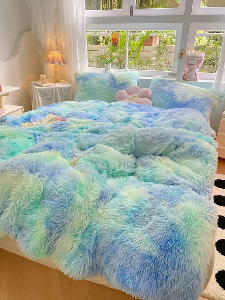 Soft candy-colored plush duvet cover, perfect for a cozy bed and inviting bedroom decor.