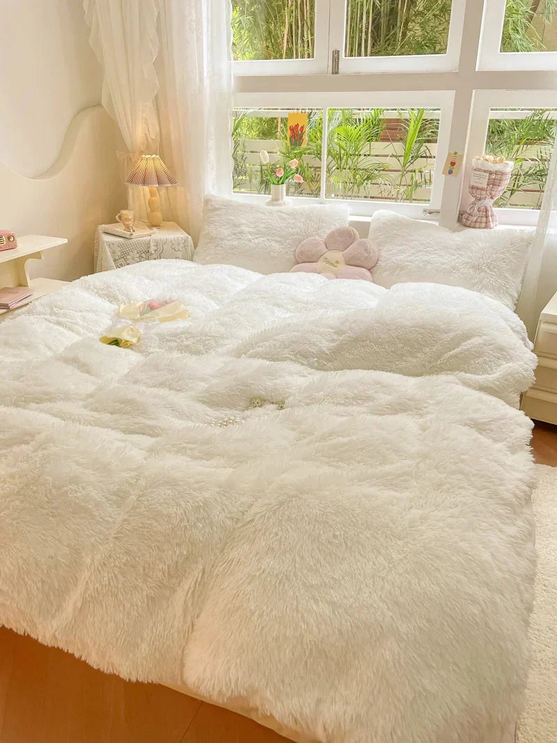 Luxury plush duvet cover in candy colors, providing warm bedding for ultimate winter comfort.