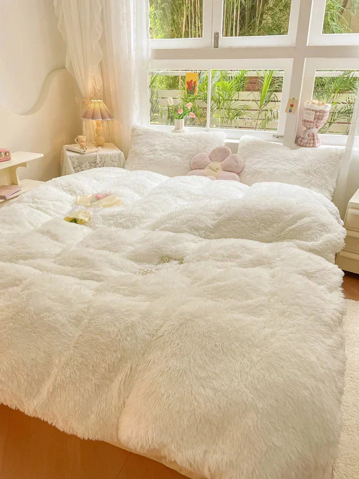 Luxury plush duvet cover in candy colors, providing warm bedding for ultimate winter comfort.