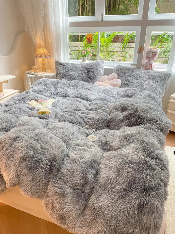 Soft, candy-colored plush duvet cover, designed for cozy beds and stylish bedroom decor.