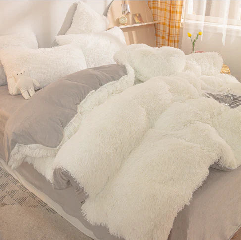 Luxurious plush duvet cover in vibrant candy colors, ideal for winter comfort and a cozy bed.
