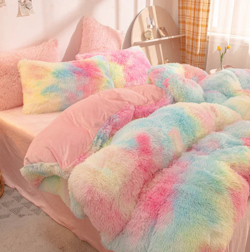 Velvet-soft candy-colored duvet cover, adding a plush and warm touch to any bedroom decor.