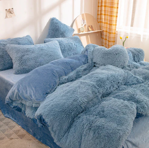 Luxury plush duvet cover with a soft velvet feel, in cheerful candy colors for a cozy bedroom.