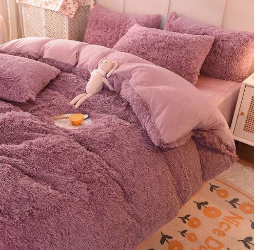 Soft plush duvet cover in candy colors, enhancing bedroom decor with luxurious warmth.
