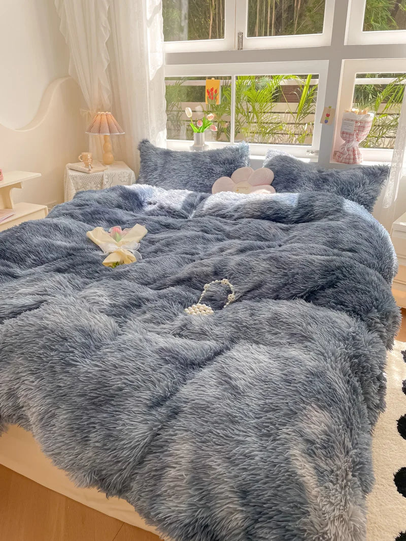 Candy-colored plush duvet cover, soft, warm, and cozy for luxurious bedroom decor.