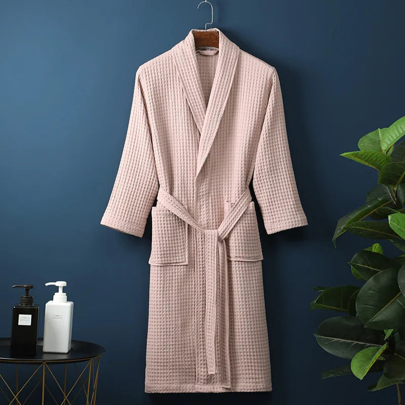 Luxurious men's cotton bath robe, ideal for post-bath comfort and home relaxation.
