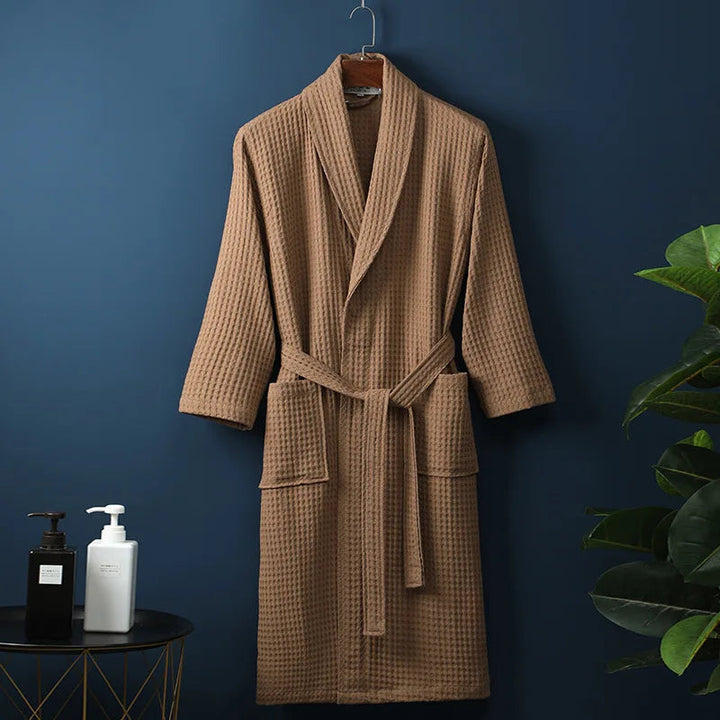 Premium men's soft cotton robe, excellent for bath time, lounging, and ultimate home comfort.