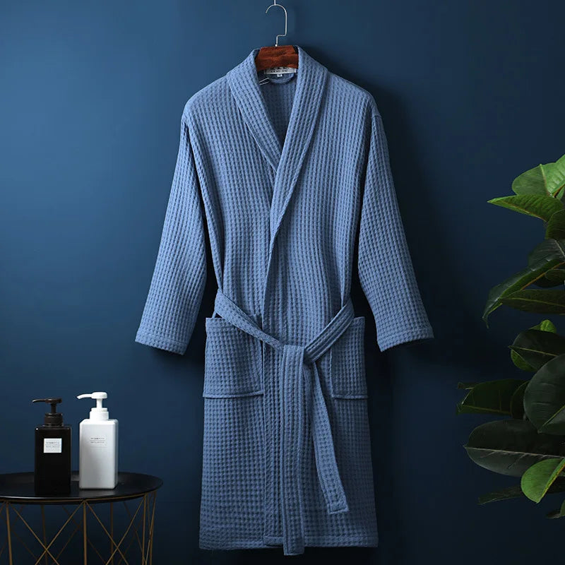 Indulgent men's cotton bath robe, ensuring relaxation and ultimate comfort after a long day.