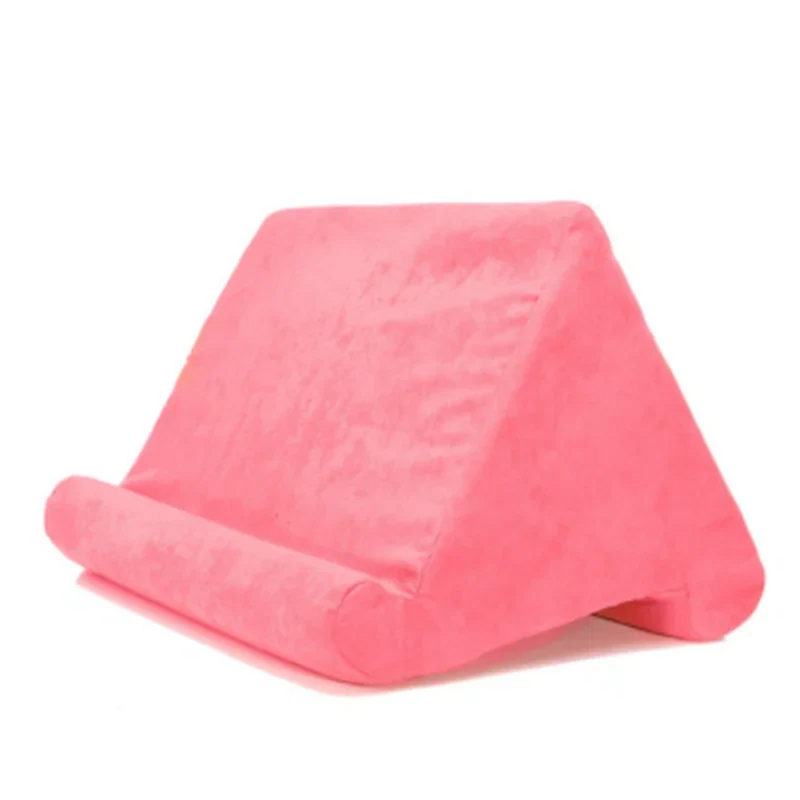 Soft tablet stand & phone holder pillow, ergonomic design for ultimate comfort.