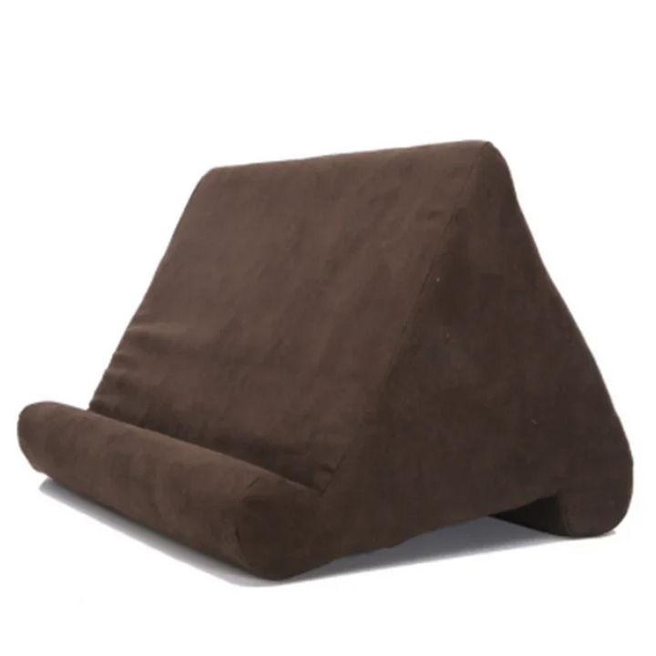 Portable ergonomic reading pillow, perfect for tablets & phones on the go.