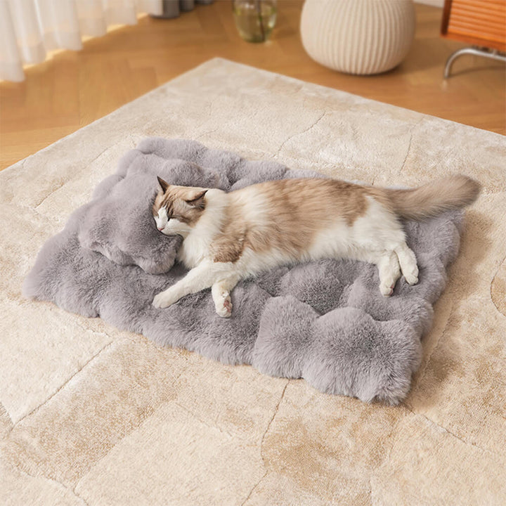 Soft faux rabbit fur dog & cat mat with pillow, cozy pet bed for small to medium pets