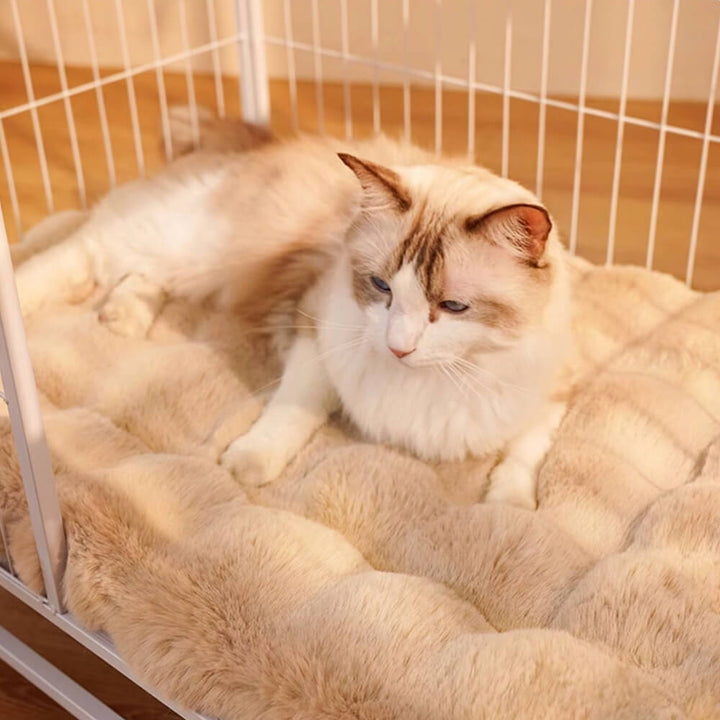 Luxury pet faux rabbit fur mat, washable dog bed with integrated pillow, wave pattern