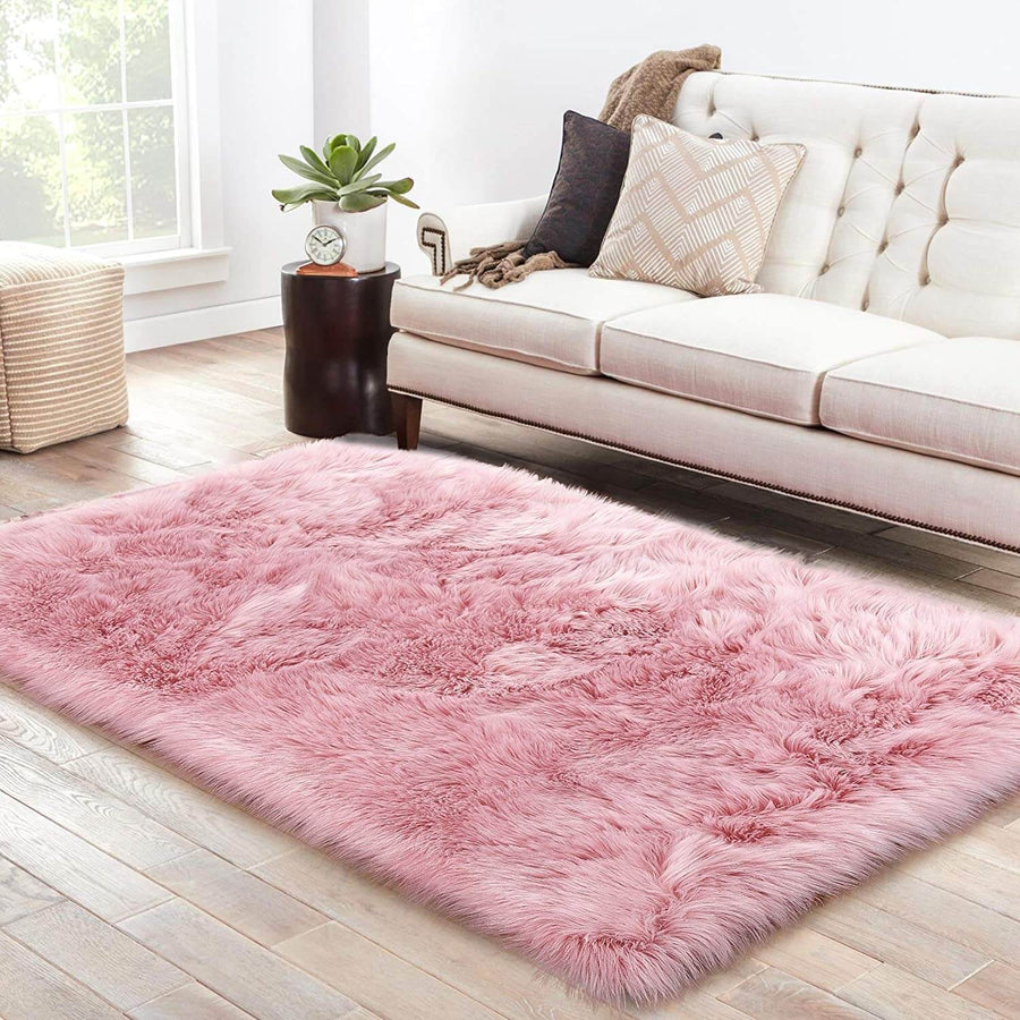 Plush white area rug, non-slip, comfort for bedroom or nursery