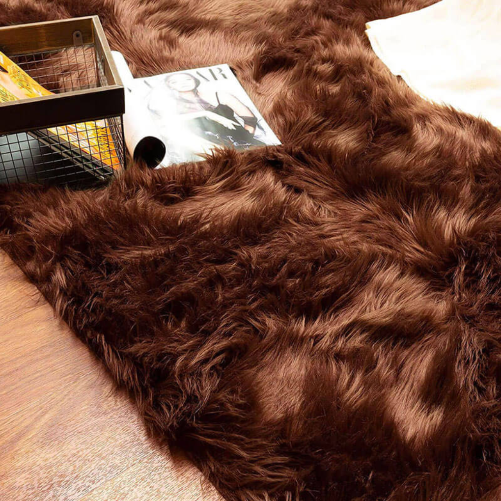 Soft sheepskin-like area rug, white, adds texture to floors
