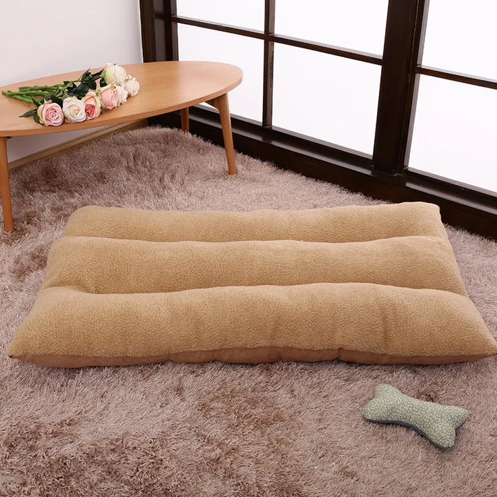 Luxury pet cushion: a rectangular fleece dog bed, perfect for indoor use by any dog size.
