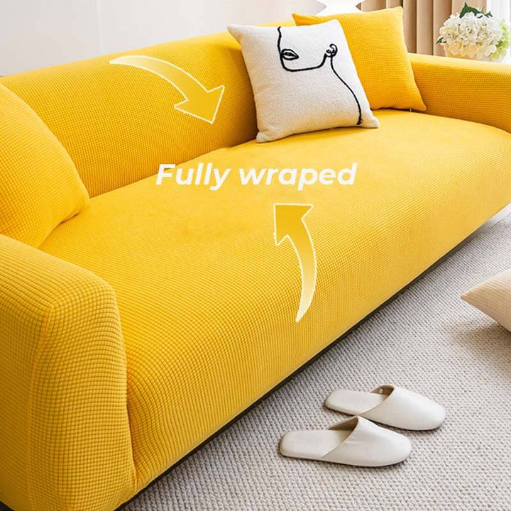 Close-up of the plush fleece texture of a sofa protector, highlighting its comfort and durability for home decor