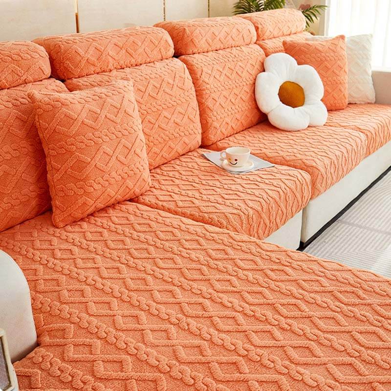 Elasticized full wrap fleece stretch couch cover, ensures a secure fit on various sofa types.